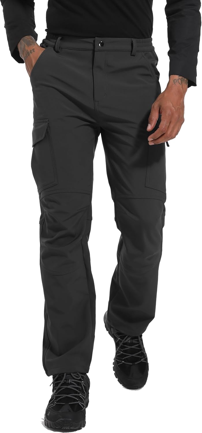 WENRONSTA Men's Snow Ski Hiking Pants Winter Fleece Lined Softshell Outdoor Waterproof Insulated Cargo Work Pants