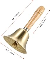 Vista 2 de SINJEUN 4 campanas de mano de latón de 6 pulgadas, campanas de mano de latón macizo con mango de madera, campanas de llamada de restaurante