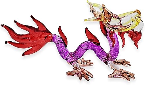 Miniatura 6 de Mr_air_thai_Glass_Blown Pequeña figura de dragón chino rojo púrpura de 4 pulgadas de largo, en miniatura, soplado a mano, dragones pintados a mano,