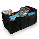 Car Trunk Organizer, Oxford Fabric Waterproof & Anti-Slip Vehicle Storage Box with Leak Proof & Insulated Cooler Bag, Large Capacity Foldable Auto Storage Box for Car, SUV, Truck (Black)