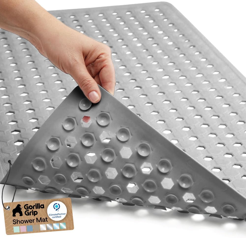 GORILLA GRIP Bath Tub Shower Mat, Bathtub Floor Liner, 35x16 Gray Opaque