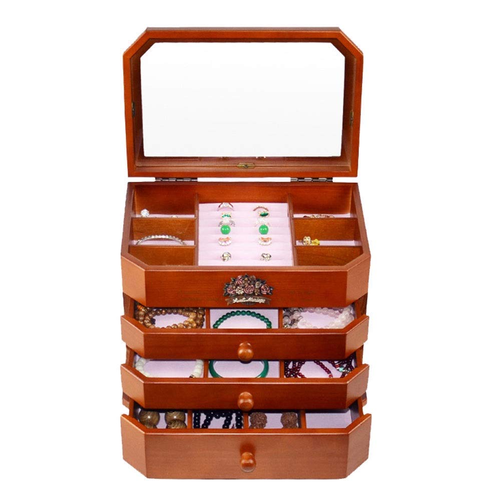 Gift for Women Jewelry Boxes Jewelry Box Wooden Storage Box for Hand Jewelry High Capacity with Mirror Vintage