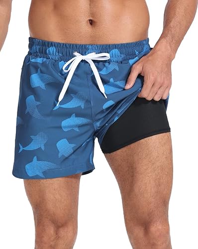 Miniatura 6 de Yilisha Traje de baño para hombre de 8 pulgadas con bolsillos de secado rápido con forro de compresión