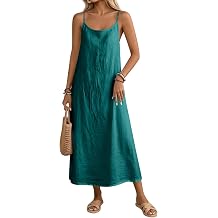 Kenvina Cotton Linen Backless Spaghetti Strap Maxi Dress Plus Size Women Flowy Solid House Summer Casual Party Beach Dresses