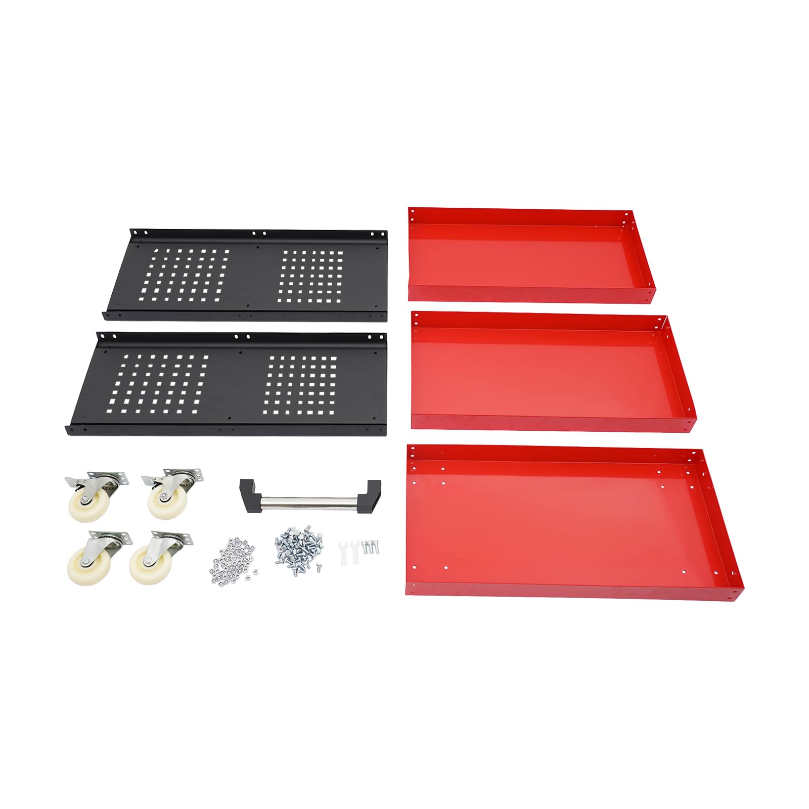 Carrello portautensili a 3 livelli in acciaio con ruote e parete forata | 3 ripiani, 4 ruote, 2 freni di stazionamento, maniglia laterale, 86,95 x 39 x 98,75 cm, officina, garage, magazzino