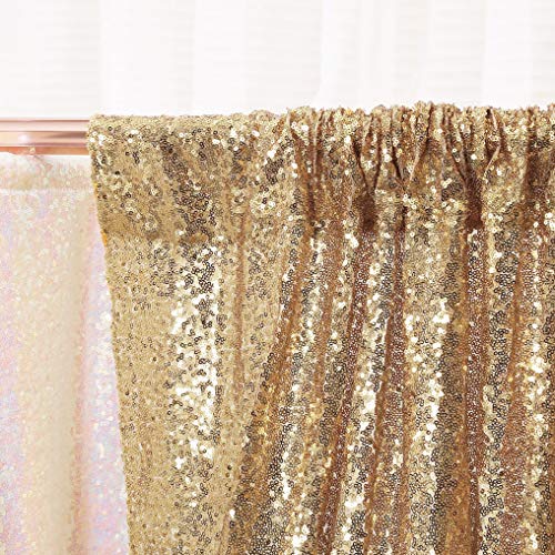 Image of PartyDelight Light Gold Sequin Backdrop 6x6ft 4 Inch Rod Pocket | Dense 3mm sequins on mesh backing with 4 inch rod pocket for full body photos ceremony arches party walls and stage displays