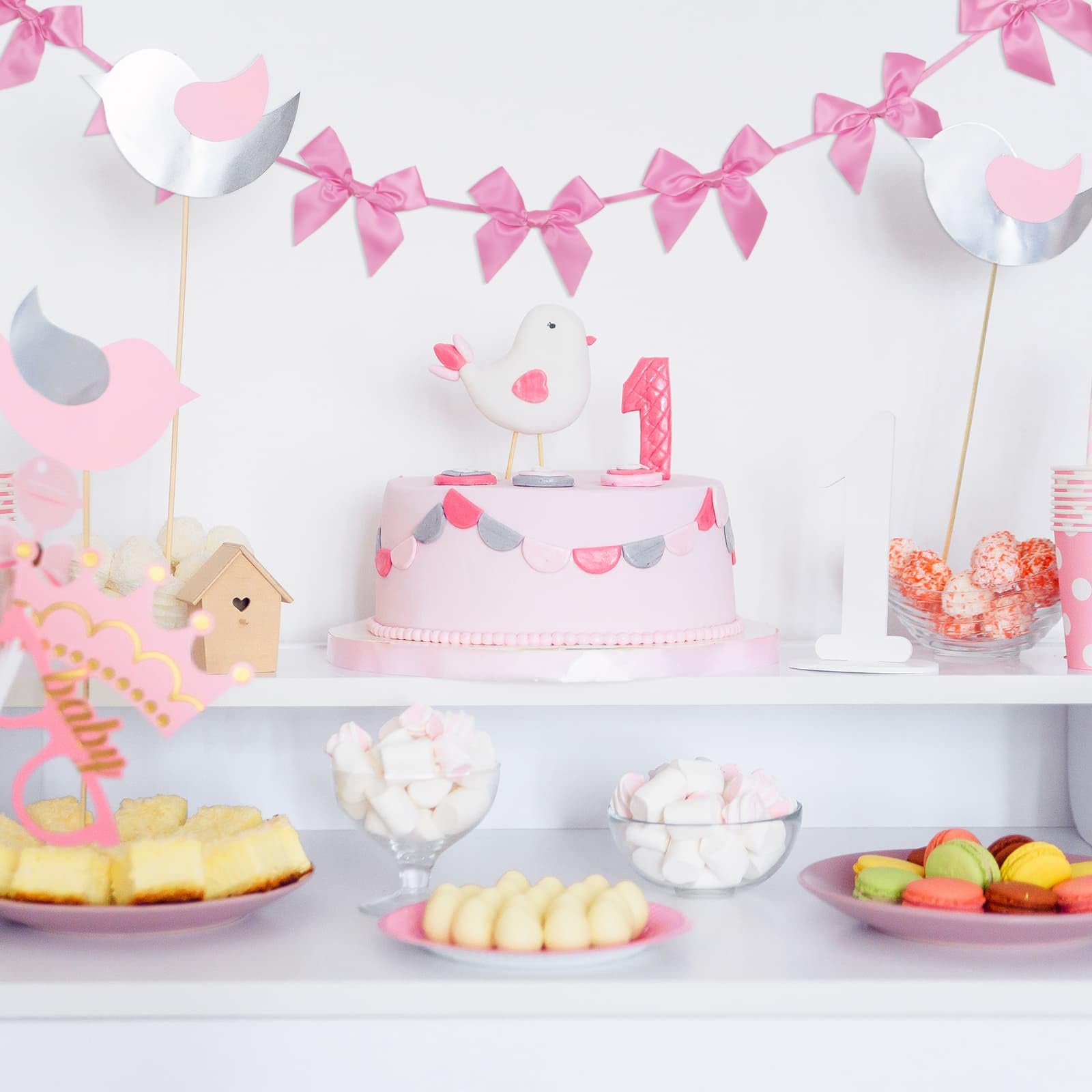 2 sztuki różowej girlandy z kokardą baner wstępnie nawleczony, dekoracje urodzinowe satynowa wstążka baby shower wieczór panieński artykuły dekoracyjne