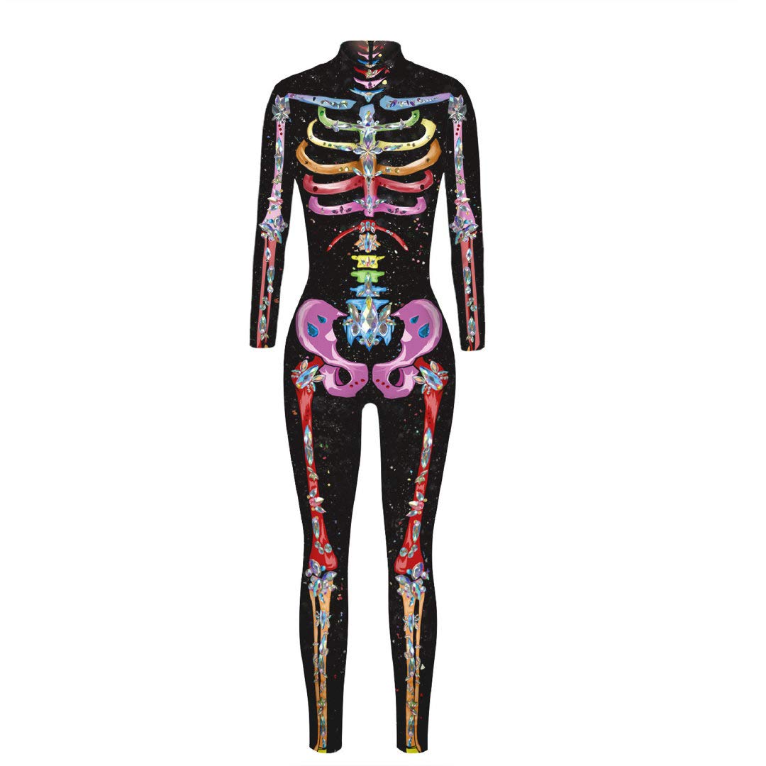 JJEUWE Women's Skeleton Halloween Bodysuit Costume Stretch Skinny Catsuit Jumpsuit