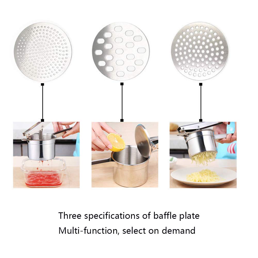 Presse Purée Manuel En Inox - Avec 3 Grilles Interchangeables - Pour Pommes De Terre, Légumes, Fruits, Bébé