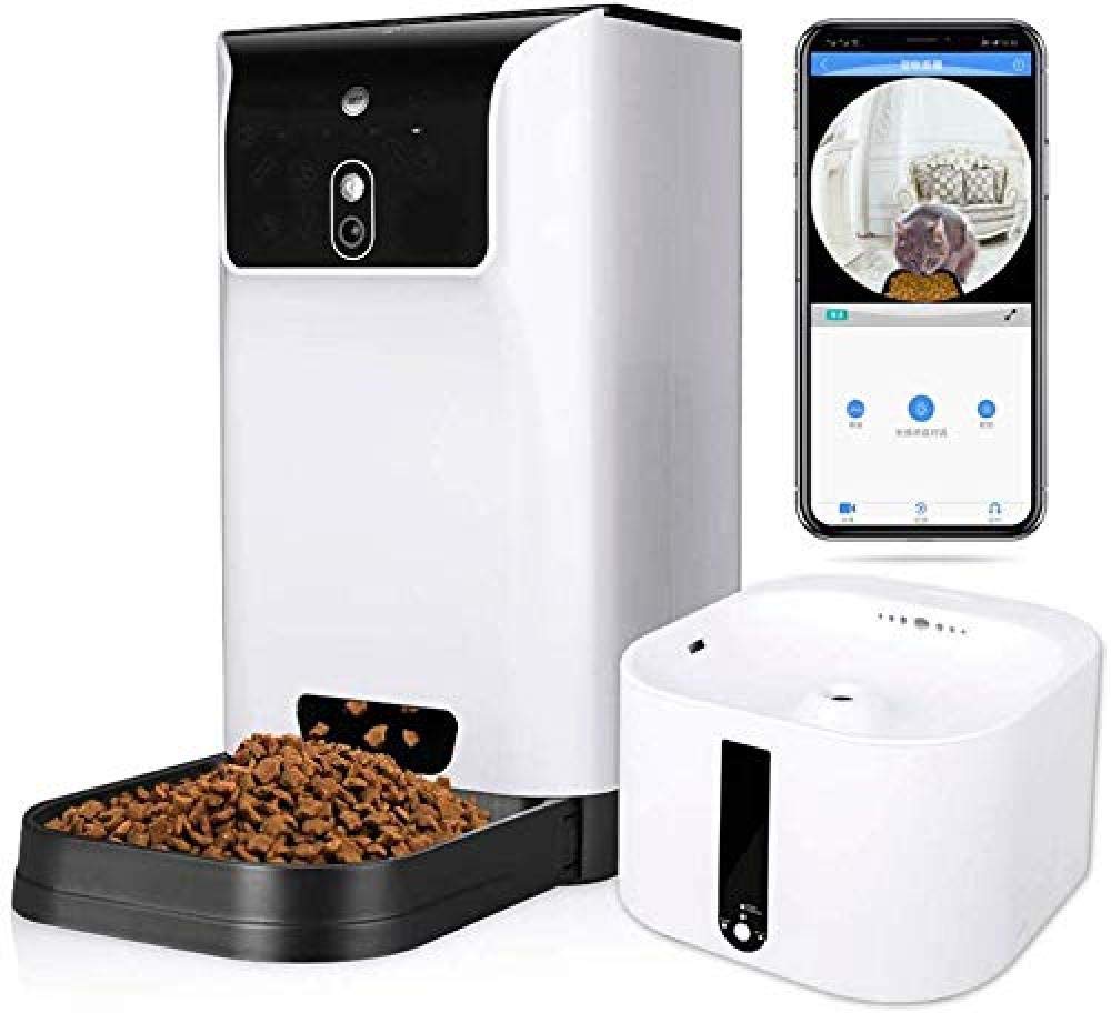 Dispenser Automatico di Alimenti WiFi Display LCD Videocamera Timer programmabile telecomandato Alimentatore e distributore d'Acqua per Animali Domestici Adatto a Cani e Gatti