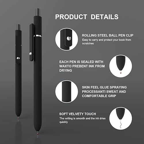 Miniatura 5 de Bolígrafos de gel, punta fina de 0.020 in, de secado rápido, bolígrafo de gel japonés de escritura suave, serie de alta gama, tinta negra, bolígrafo