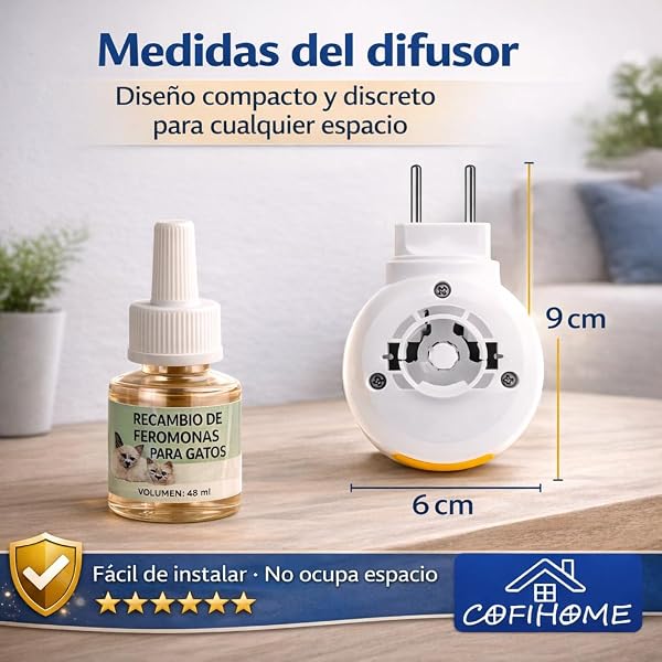 COFIHOME - Diffusore di feromoni lenitivi per gatti - Feromoni per gatti - Pack Familiare - 2 Diffusore + 6 ricariche da 48 ml - Soluzione a Stress Felino - Gatti - 4