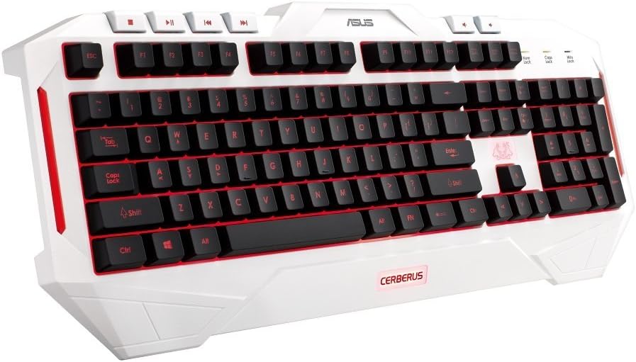 ASUS Cerberus Arctic multi-colour LED backlit gaming keyboard with splash-proof design and 12 macro keys (UK Layout)