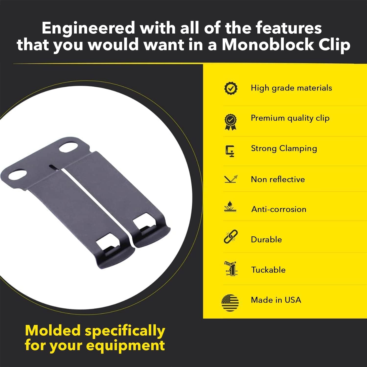 DCC Monoblock Belt Clip - IWB/OWB Attachment for Concealed Carry Holster - 1.5" & 1.75" Size - Grey & FDE Options - Mounting Hardware Included - Made in USA