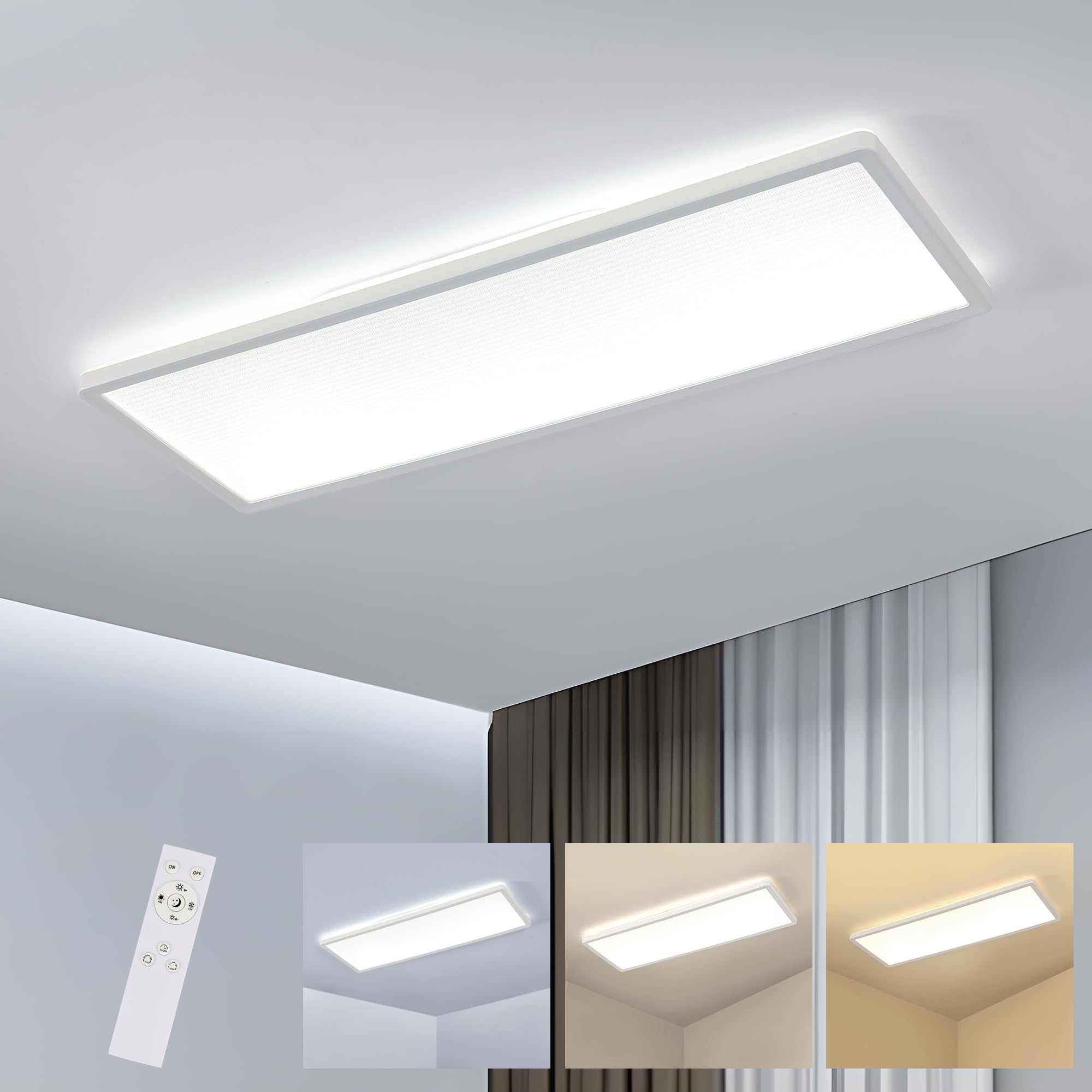 Comely LED Deckenlampe Rechteckig 24W Weiß | Dimmbar mit Fernbedienung, LED Panel Deckenleuchte, 3000K-6500K CCT, Modern Flache Deckenlampe