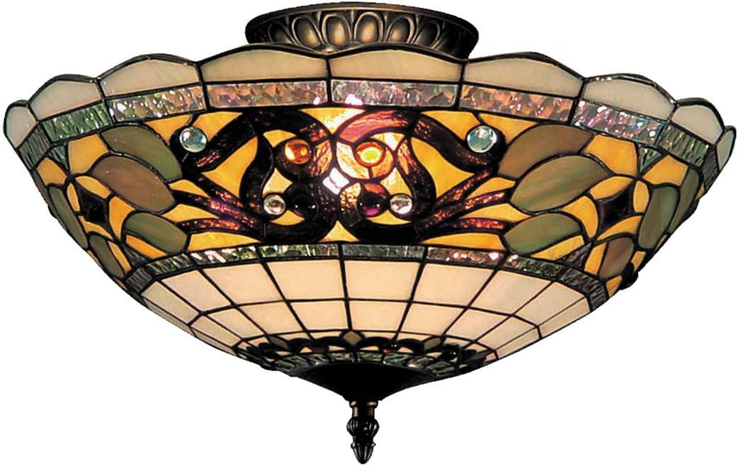 Elk 941-Tb Tiffany Buckingham 3-Light Semi-Flush Mount, 8-Inch, Vintage Antique With White Tiffany Style Glass