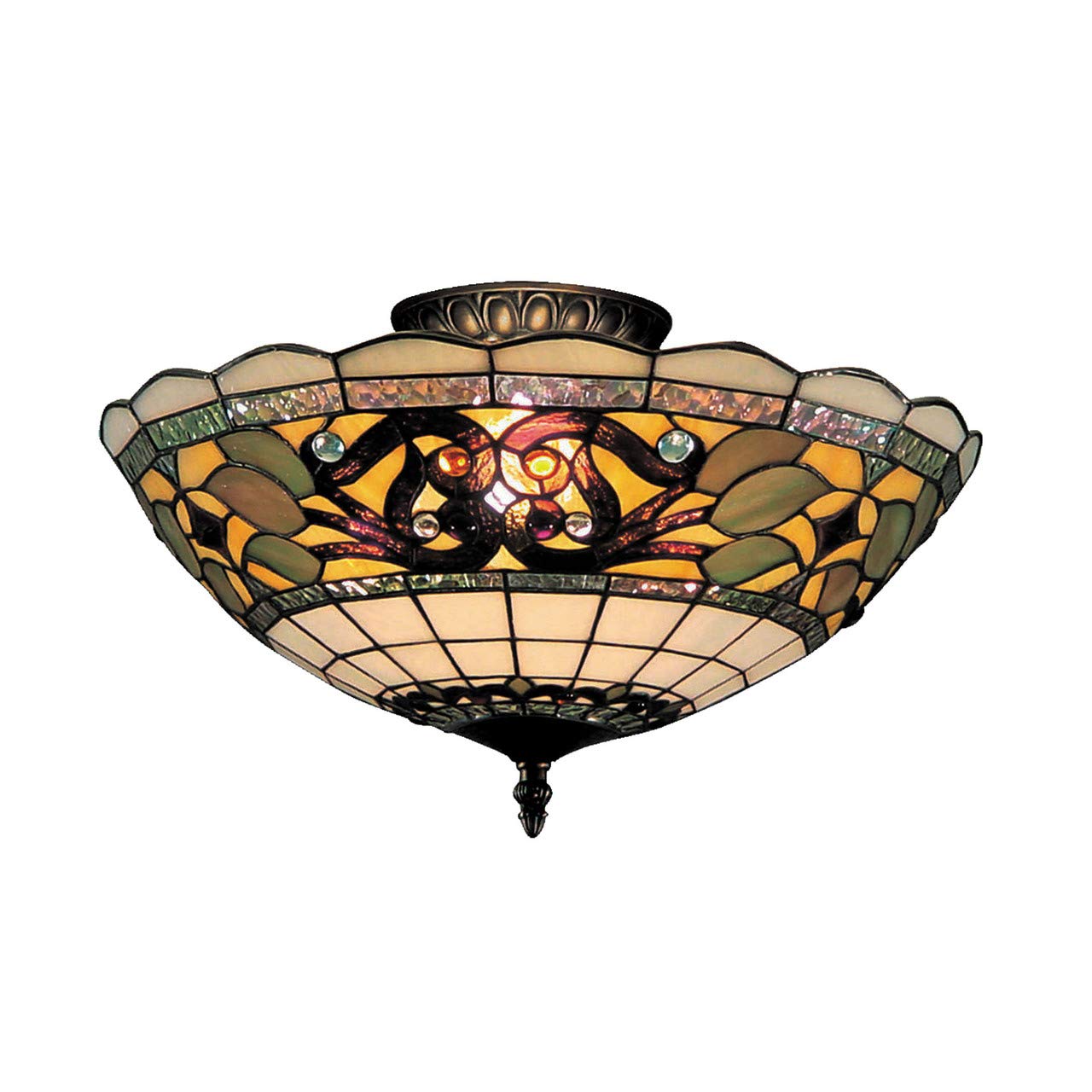 Elk 941-Tb Tiffany Buckingham 3-Light Semi-Flush Mount, 8-Inch, Vintage Antique With White Tiffany Style Glass
