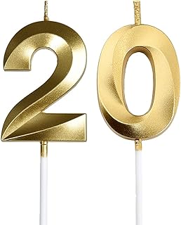 Gold 20th Birthday Candles,Gold Number 20 Cake Topper for Birthday Decorations Party Decoration