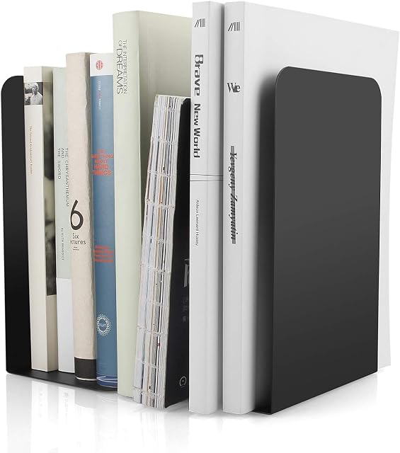 STARVAST 2 Pack L Shaped Anti-Skid Bookends, 8 x 4 x 5.4Inch Heavy Duty Metal Decorative Book Ends Book Stand Shelf Bookcase Holder for Home & School Office Bookshelf
