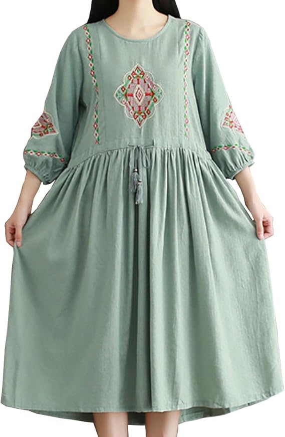 Amazon Co Jp ワンピース 森係 レディース 刺繍 長袖 きれいめ かわいい ロングスカート ゆとり シンプル 復古 デザイン感 服 ファッション小物