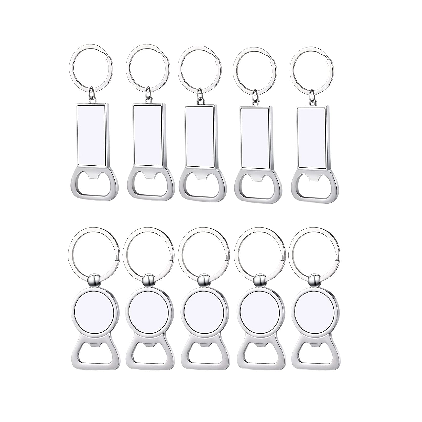 Peowuieu Pack of 10 Sublimation Blank Keyrings Sublimation Metal Bottle Opener Blank Key Fob Aluminium Heat Transfer Key Chain