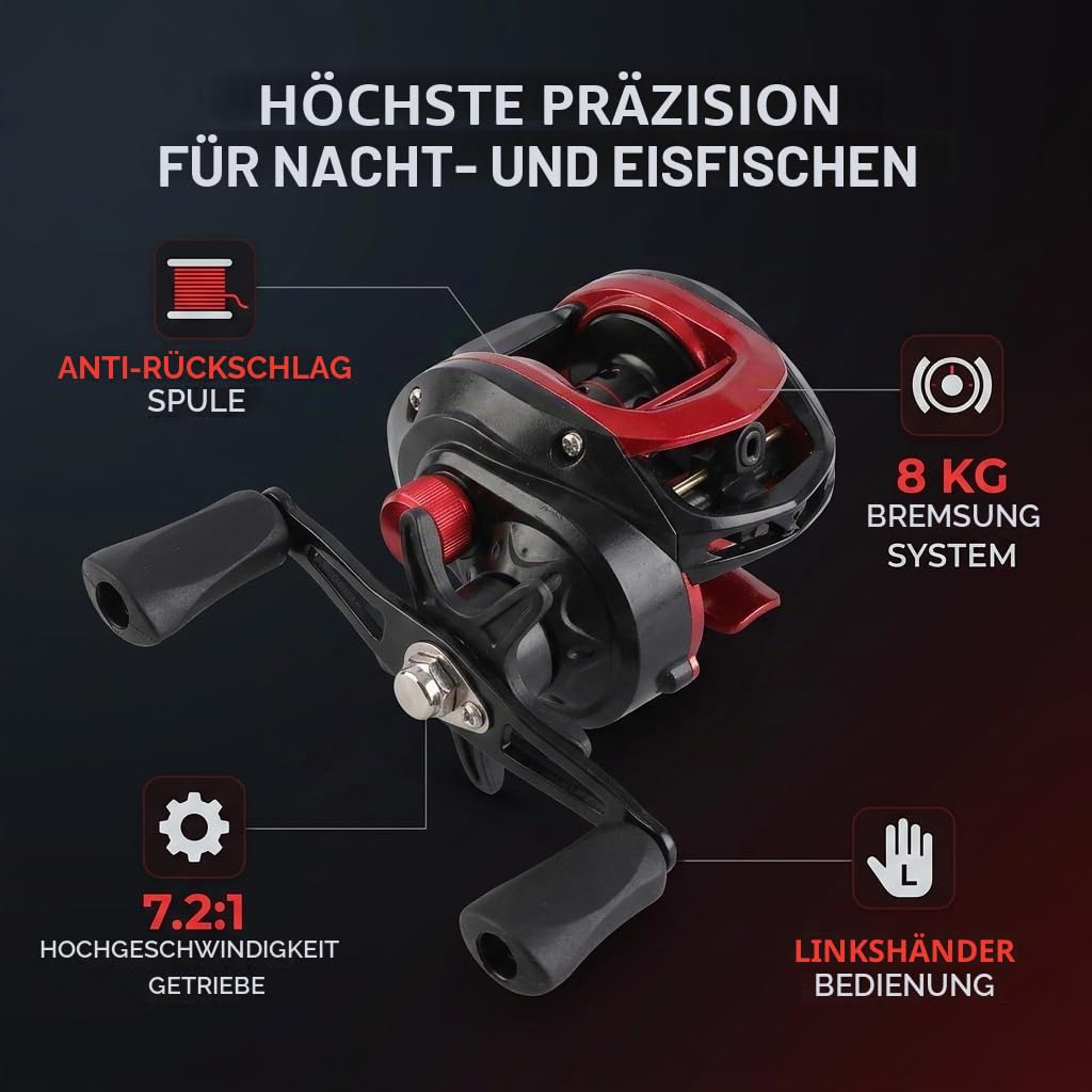 Baitcasting-Rolle, Kraftvolle, Leichte, Glatte Baitcaster-Angelrolle aus Metall, für Salzwasser und Süßwasser