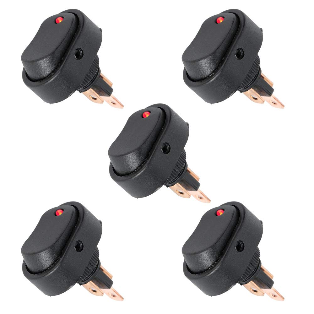 HOTSYSTEM DC12V 30A Rocker Toggle Switch ON-OFF Control SPST LED Illuminated 3Pin Triangle Plug for Car Motorcycle Boat Marine Truck Trailer Auto and More (Red,5-Pack)