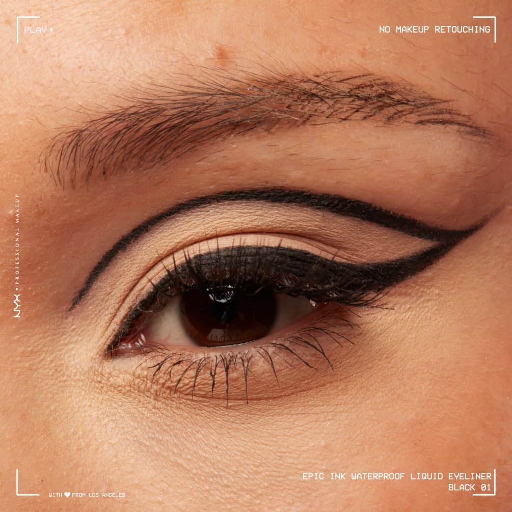 NYX Professional Makeup, Epic Ink Eye Liner, Eyliner Liquido Waterproof, Linee Intense e Precise a Lungo, Texture Scorrevole e Pigmentata, Black, 16 ml