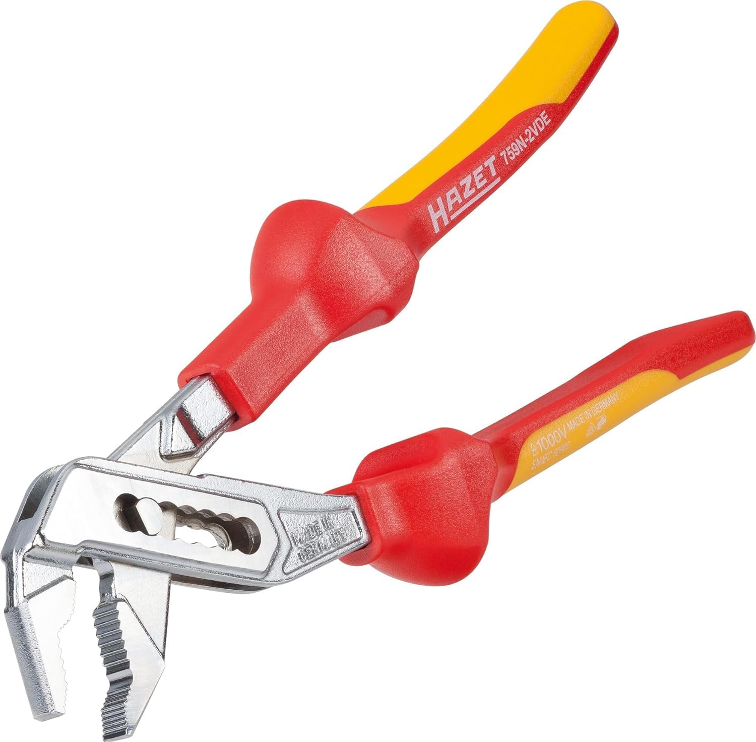 Alicates universales HAZET 759N-2VDE I articulación en caja I superficie VDE con aislamiento de seguridad hasta 1000 V I rango de sujeción hasta 35 mm I para tareas y aplicaciones cotidianas