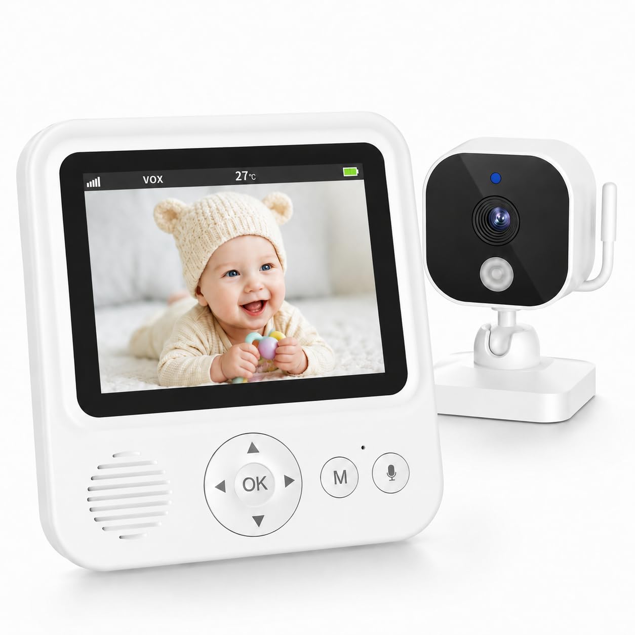 BURNNOVE Baby Monitor con Telecamera, 2000mAh Schermo IPS 2.8" 720P, Visione Notturna, Zoom, Audio Bidirezionale, Modalità VOX, Sensore Temperatura, Ninne Nanne, Connessione FHSS 2.4GHz