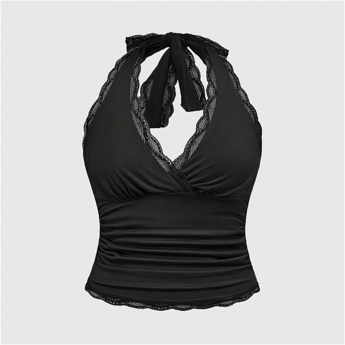 Verdusa Women's Plus Size Lace Tie Back Halter Tops Goth Rave Wrap V Neck Corset Tops - Image 5