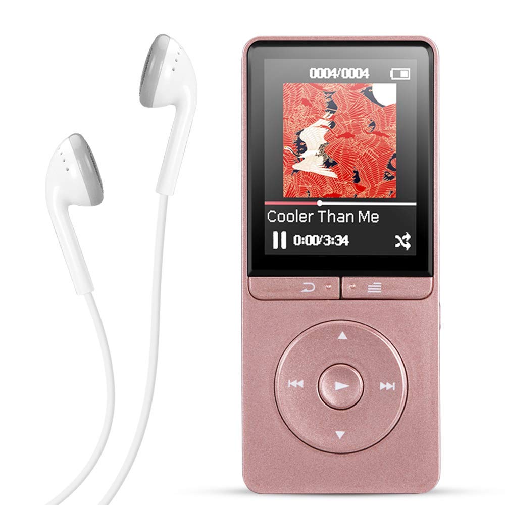 AGPTEK A20 MP3 Player, 8GB Music Player with FM Radio/Voice Recorder, 70 Hours Playback, Expandable Up to 64GB, Comes with Volume Control Headphone, Rose Gold