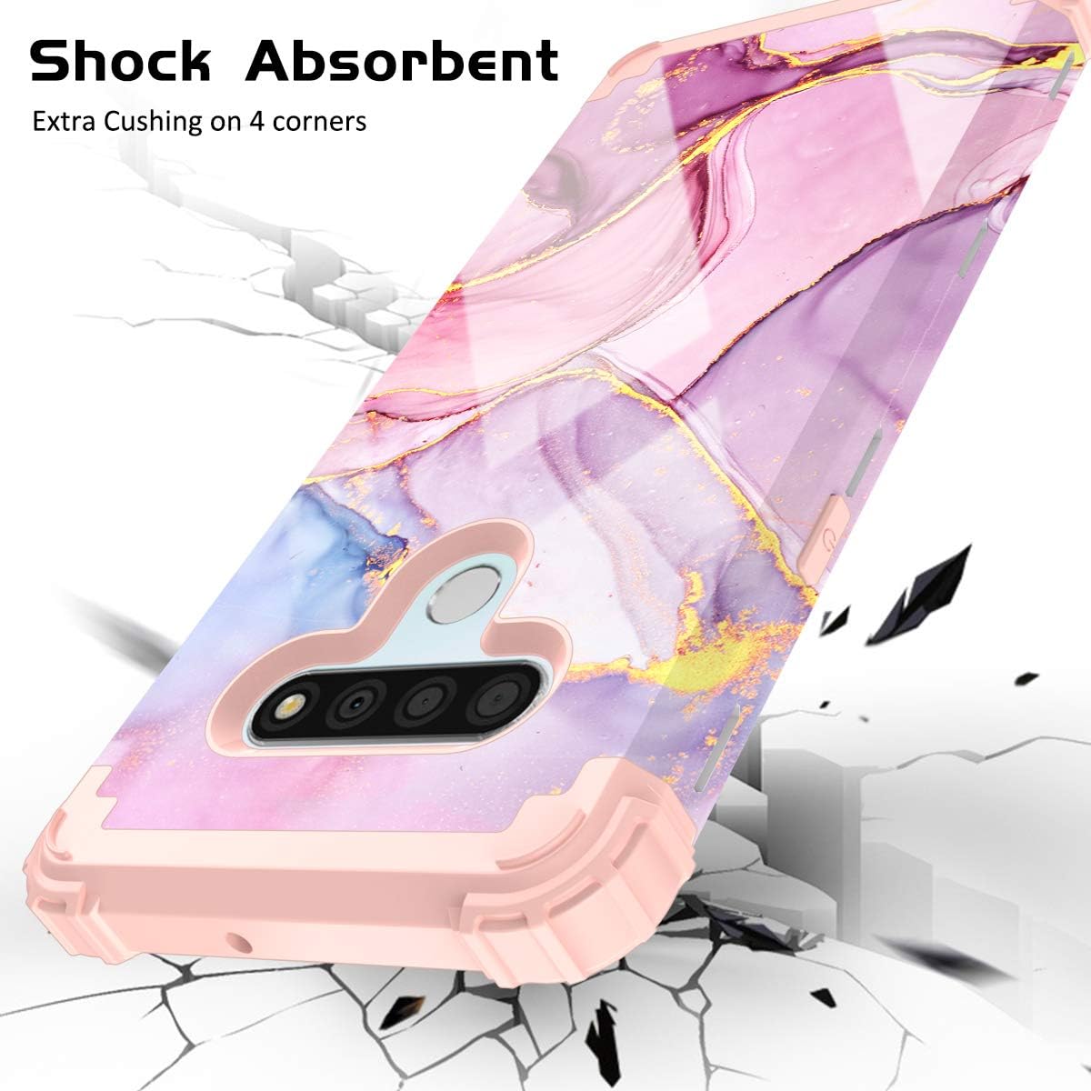 PIXIU Compatible with LG Stylo 6 case, Heavy Duty 3 Layer Shockproof Full-Body Protective Hard Phone Cover Case for LG Stylo 6 2020 Release Marble