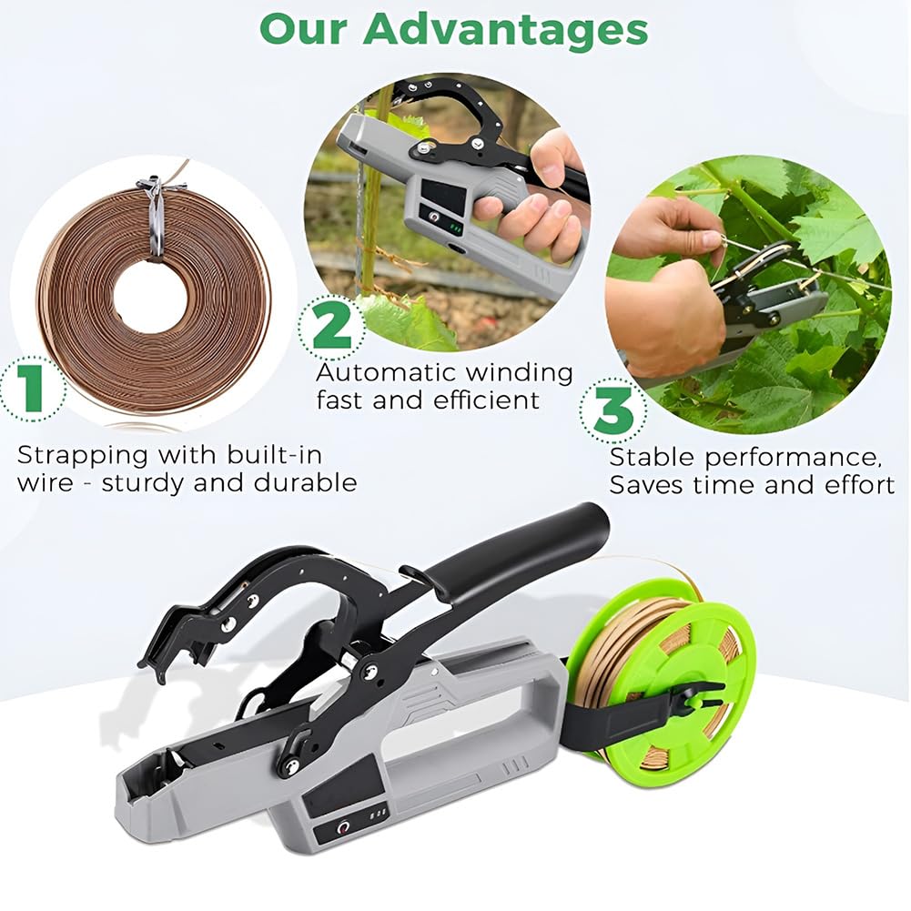 Atadora de plantas con correas, alicates semiautomáticos para enredaderas, jardín, verduras, 45 mm de diámetro, 6000 ciclos