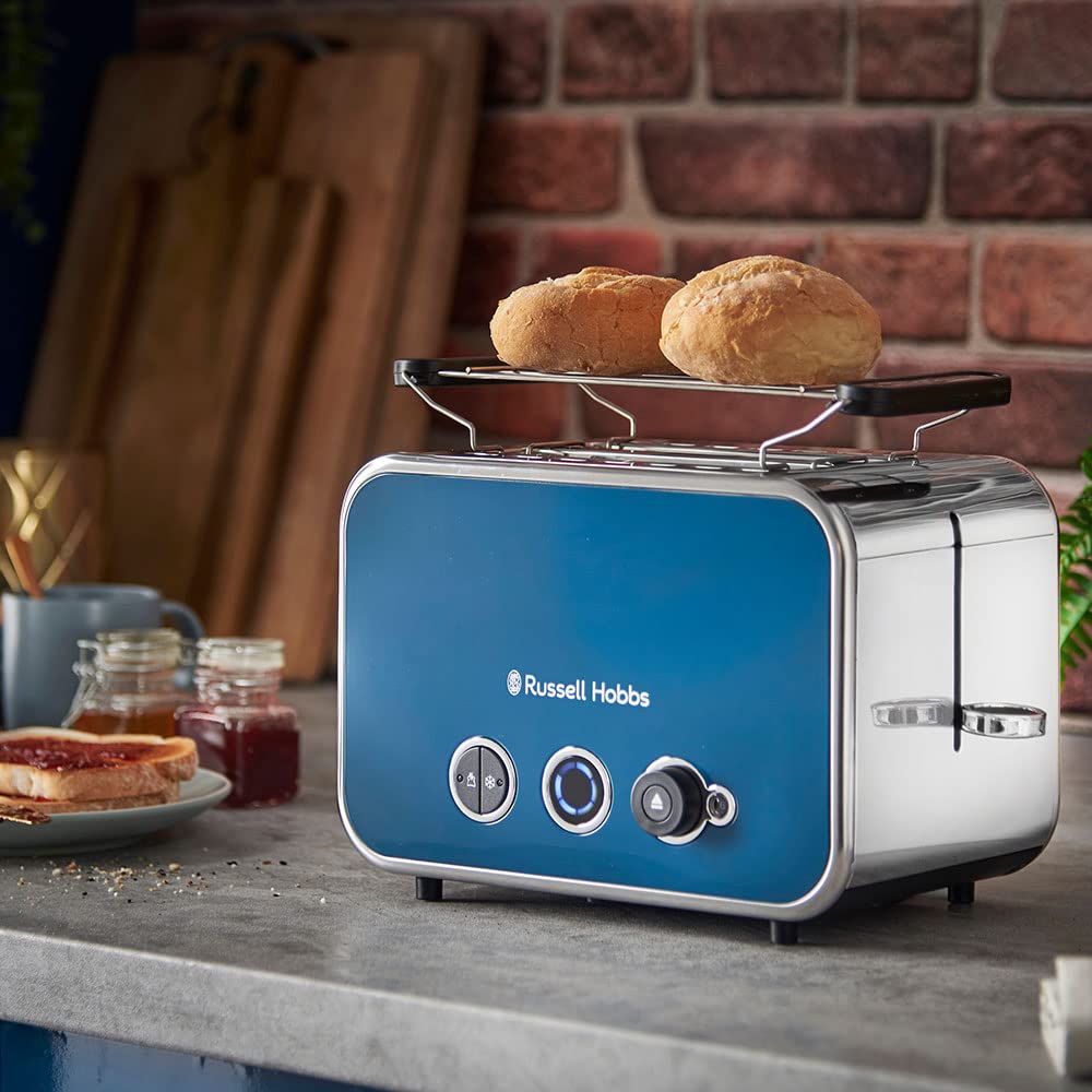 Russell Hobbs Grille Pain [Design Retro Premium] Distinctions Océan (Pour 2 Tranches, 6 Niveaux de brunissage, Fonction Surélévation pour contrôle, Décongélation, Réchauffage, 1600W) Toaster 26431-56
