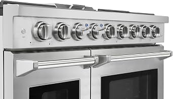 KOSTCH 4 Set - 48 Natural or Liquid Propane Gas Range, 48 Wall-Mounted Range Hoods, 36 21.6 cu. ft. French Door Refrigerator/Fridge & 24 Top Control Built-In Dishwasher (Stainless Steel)
