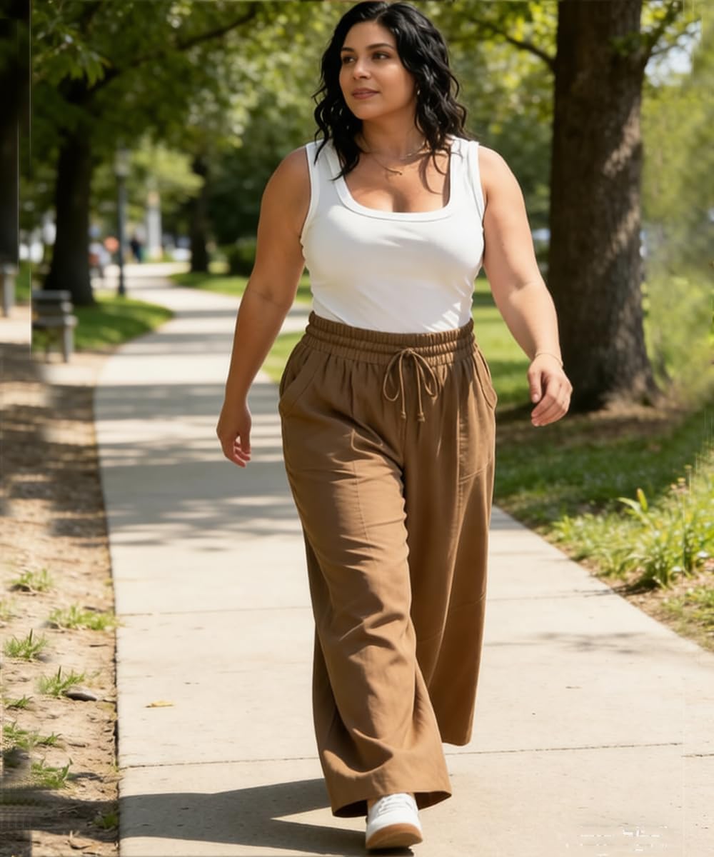 RITERA Plus Size Pants for Women Wide Leg Summer Palazzo Pant Drawstring Beach Vacation Trousers with Pocket XL-5XL - Image 5