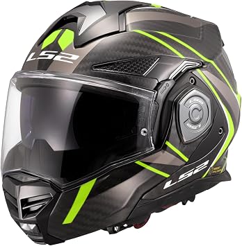 LS2 FF901 Advant X Carbon Black Modular 180° Flip Front Dual Visor Full Face Motorbike Helmet Sport. ECE 22.06 Certified. Pinlock and Backpack Carry Bag - FUTURE II - BLACK HIGH VIZ YELLOW - XXL
