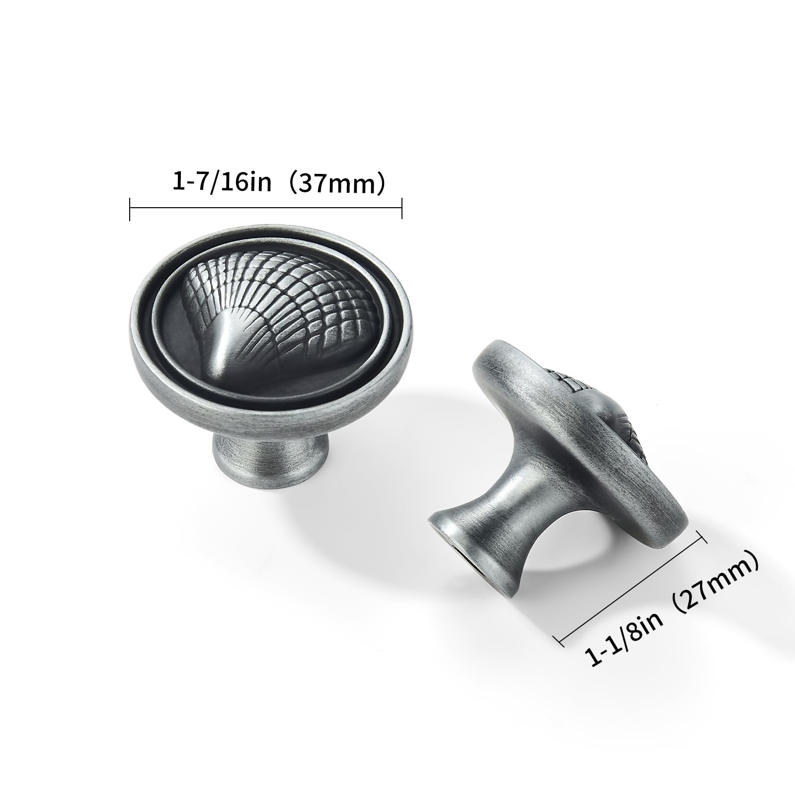 KHTUMEWARE-HSK427 Round Knob, Antique Pewter, 1-7/16 in (37 mm), 5-Pack in Antique Pewter — KHTUMEWARE