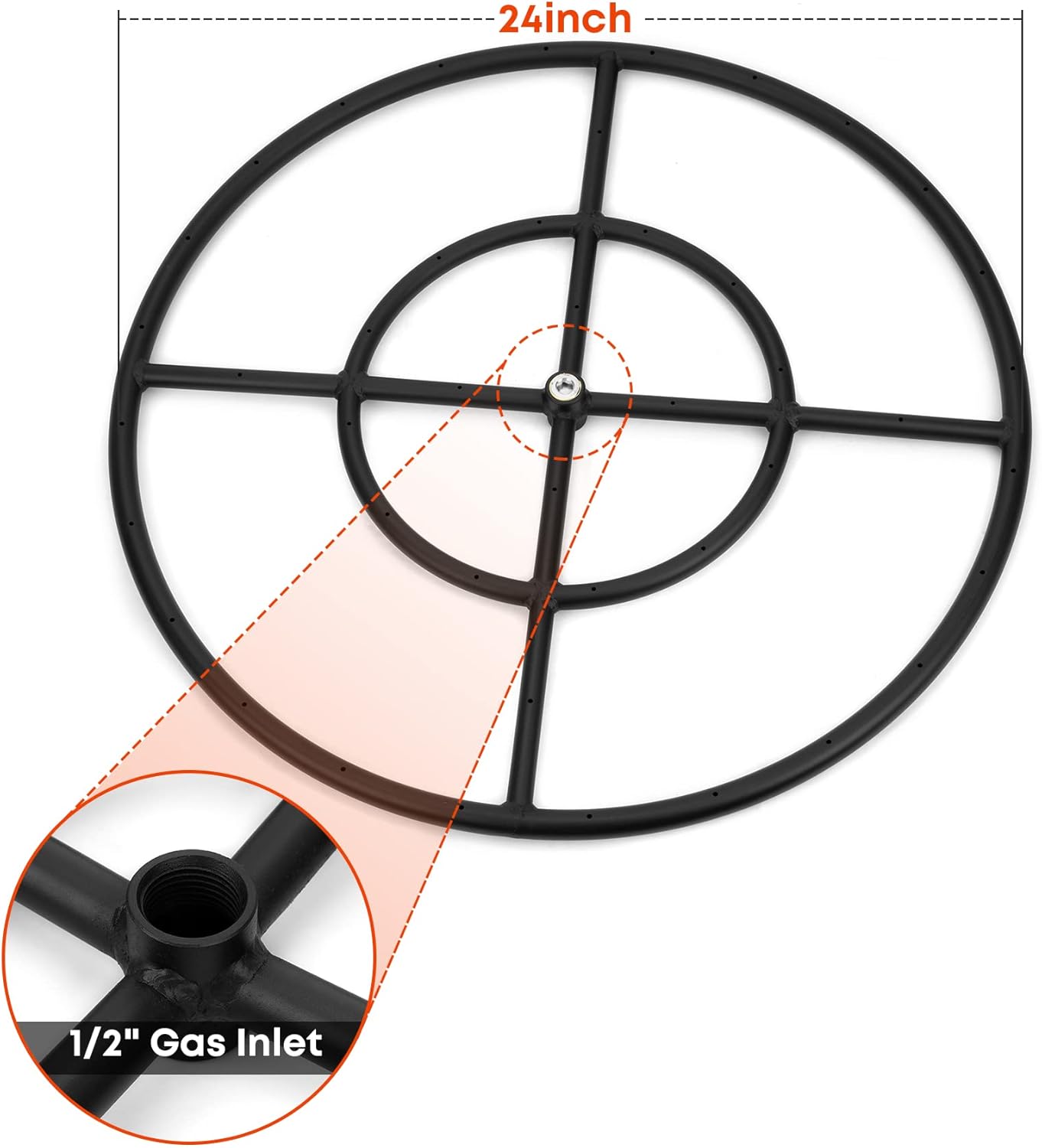 Stanbroil LP Propane Gas Fire Pit Burner Ring Installation Kit, Black Steel, 24-inch