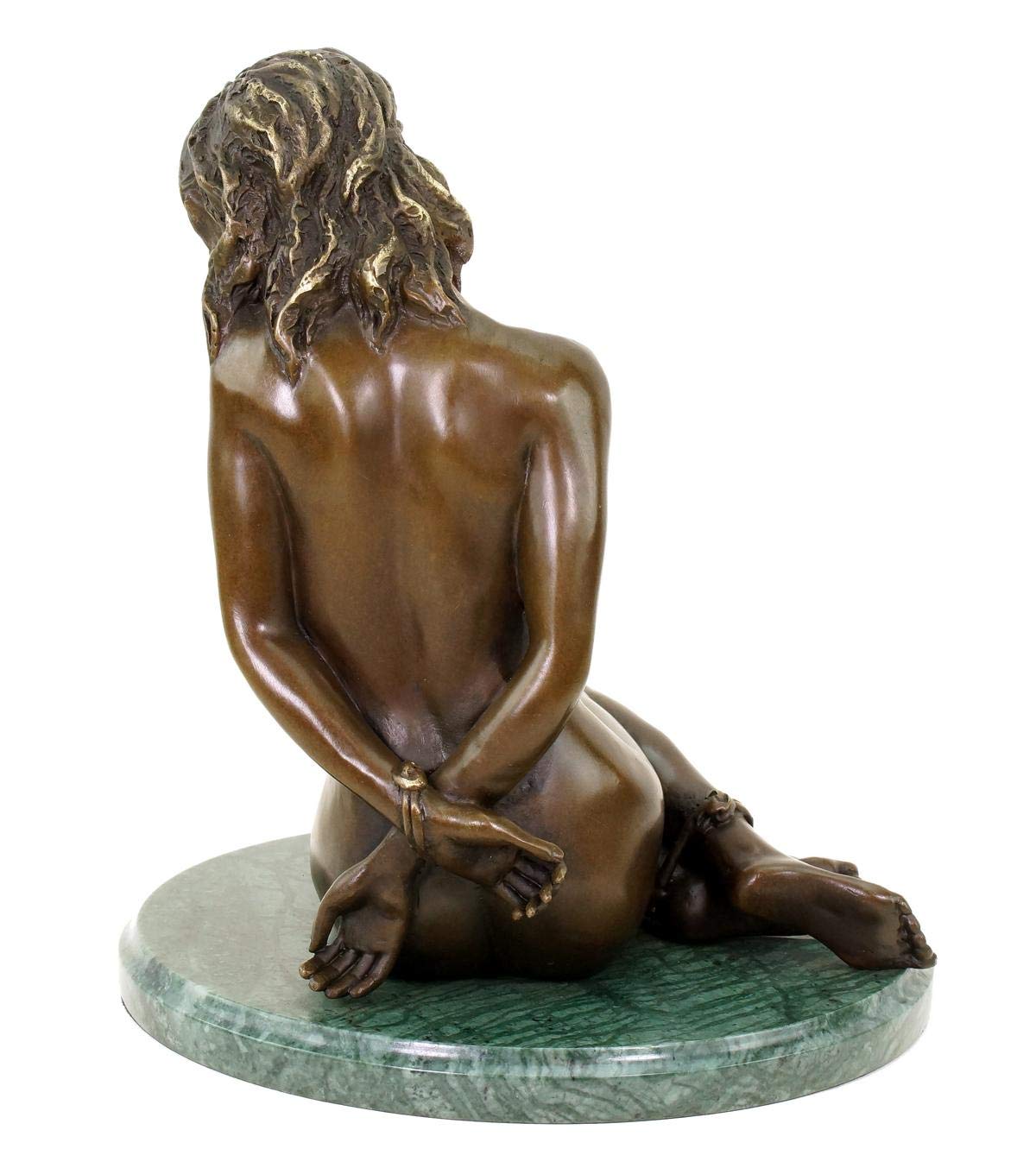 Bondage Girl AVA Skulptur - Erotische Bronzefigur auf grünem Marmorsockel - Sexy Deko Frauenfigur - Erotik Akt BDSM - Höhe: 22 cm - Breite: 16 cm - Moderne Kunst Statue - 100% Bronze