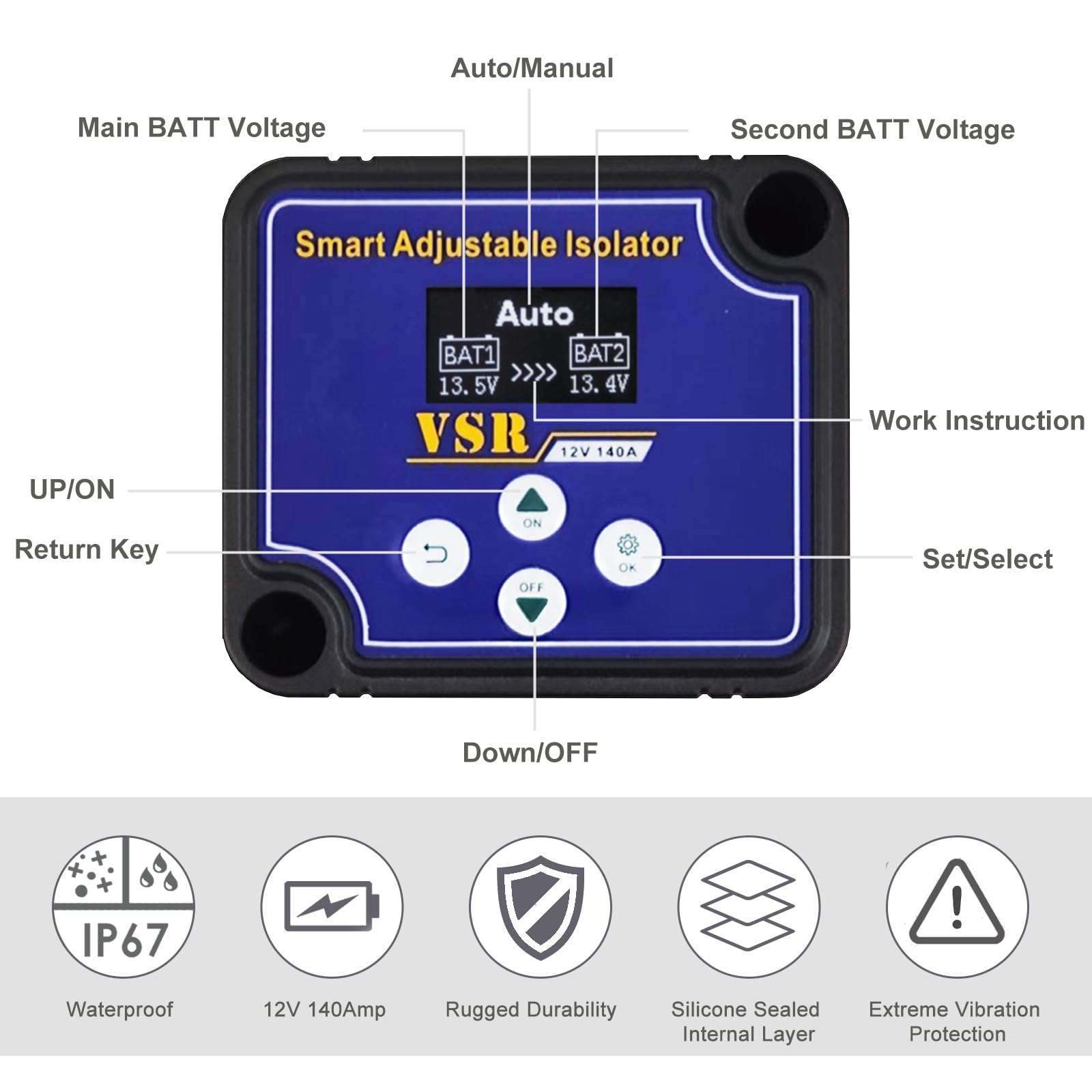 Dual Battery Isolator 12V 140Amp, Voltage Sensitive Relay Vsr Automatic Battery Disconnect Switch For Car Boat Rv Atv Utv Marine - View #6