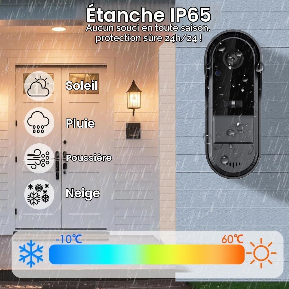 Sonnette sans Fil avec Camera avec écran IPS 4.3 1080P Visiophone sans Fil avec Détection Humaine PIR Pas de WiFi Requis Audio Bidirectionnel la Fonction de Vision Nocturne Interphone Video étanche