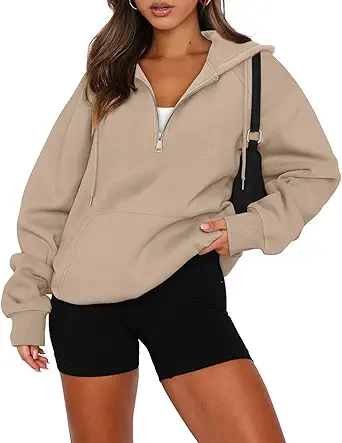 onlypuff Women Half Zipper Pullover Sweatshirt Long Sleeve Hoodies Kangaroo Pocket Fleece Basic Sweater