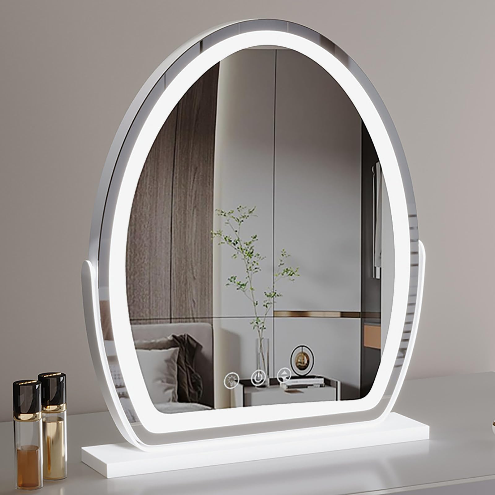 UUDQCD Vanity Mirror with Lights, Oval Rotatable 360° Mirror Touch Screen (White, 30x40cm)