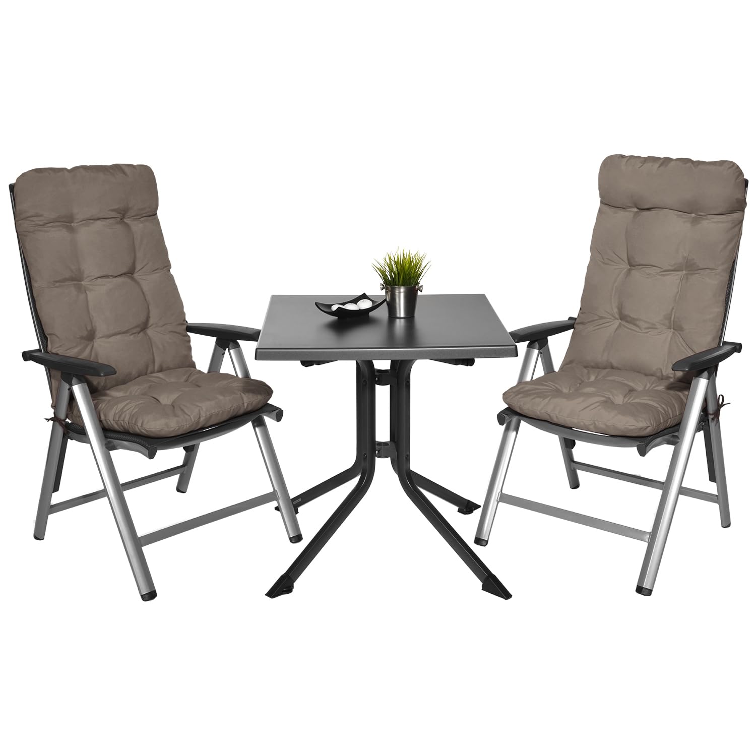 Beautissu Set de 4 Cojines sillas Jardin Flair HL - Cojín para sillas de terraza o Cojines Exterior con Respaldo Alto - 120x50x8 cm - Relleno de Copos de gomaespuma - Azul Paloma