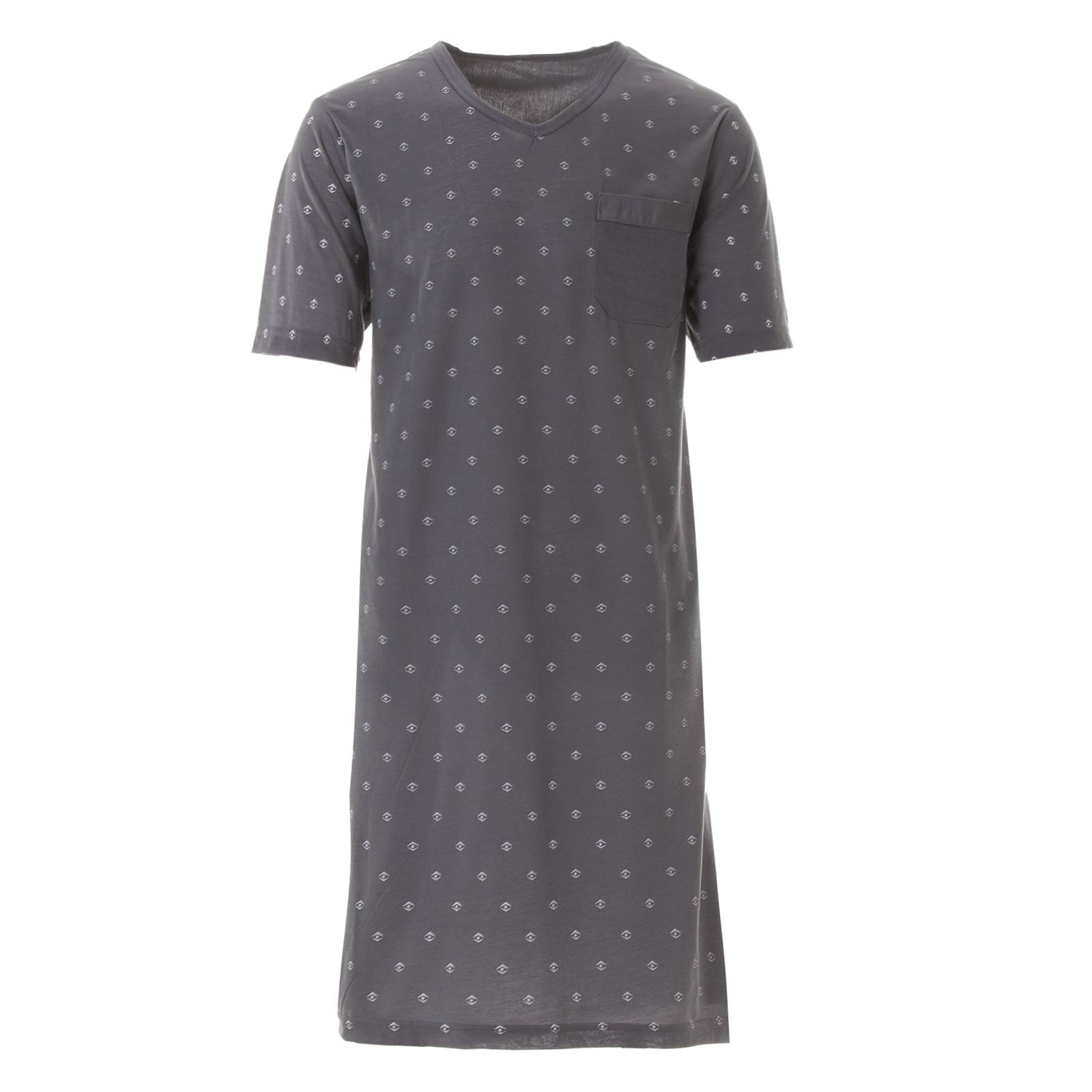 Lucky Men's Nightdress Short Sleeve Diamond V-Neck Pocket
