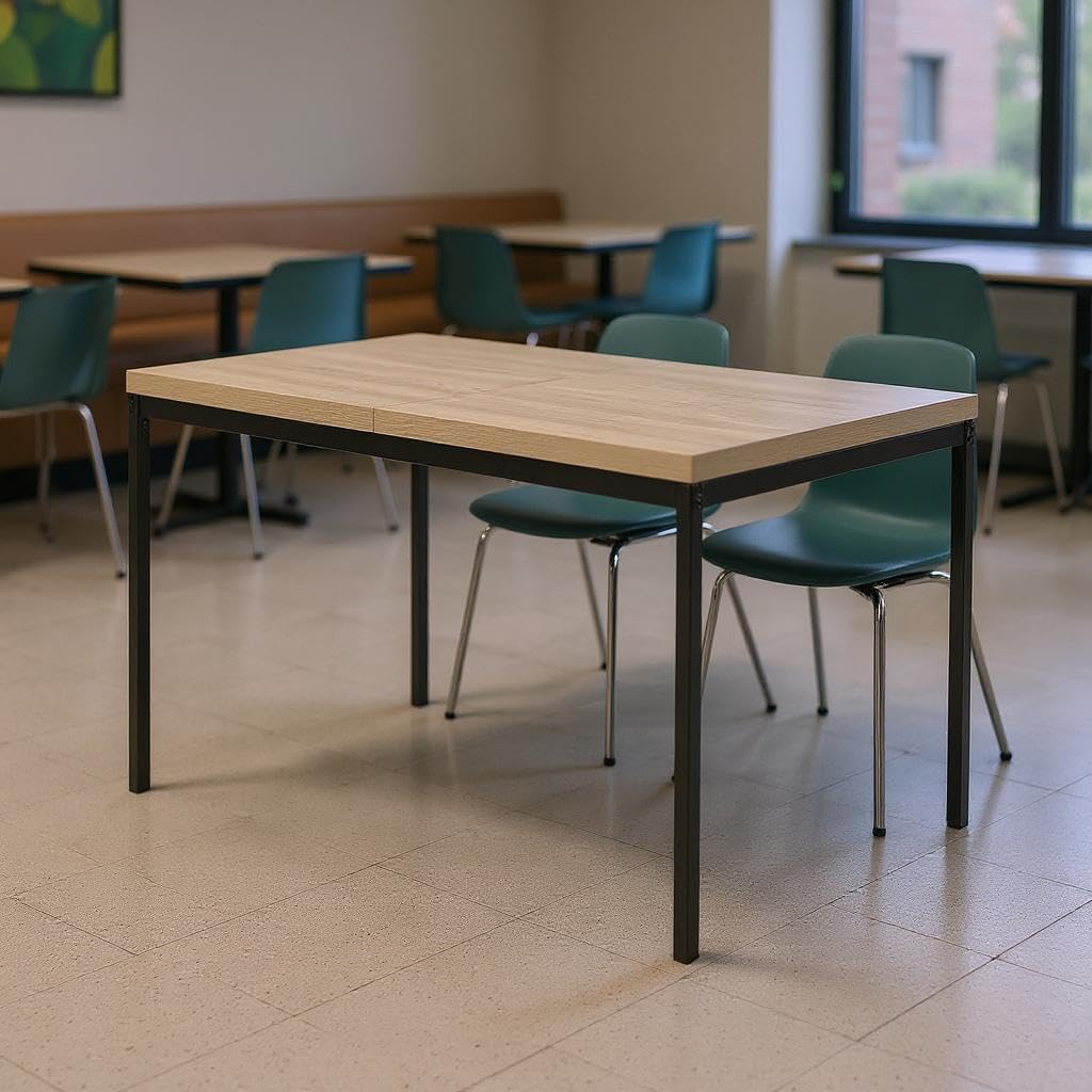 FurnitureR Tables de Cafétéria en Grise, Table de Cantine Scolaire pour 4 à 6 Personnes, Plateau en Bois Epais avec Structure Métallique, pour Les Repas et Les Réunions, 120x70x75cm