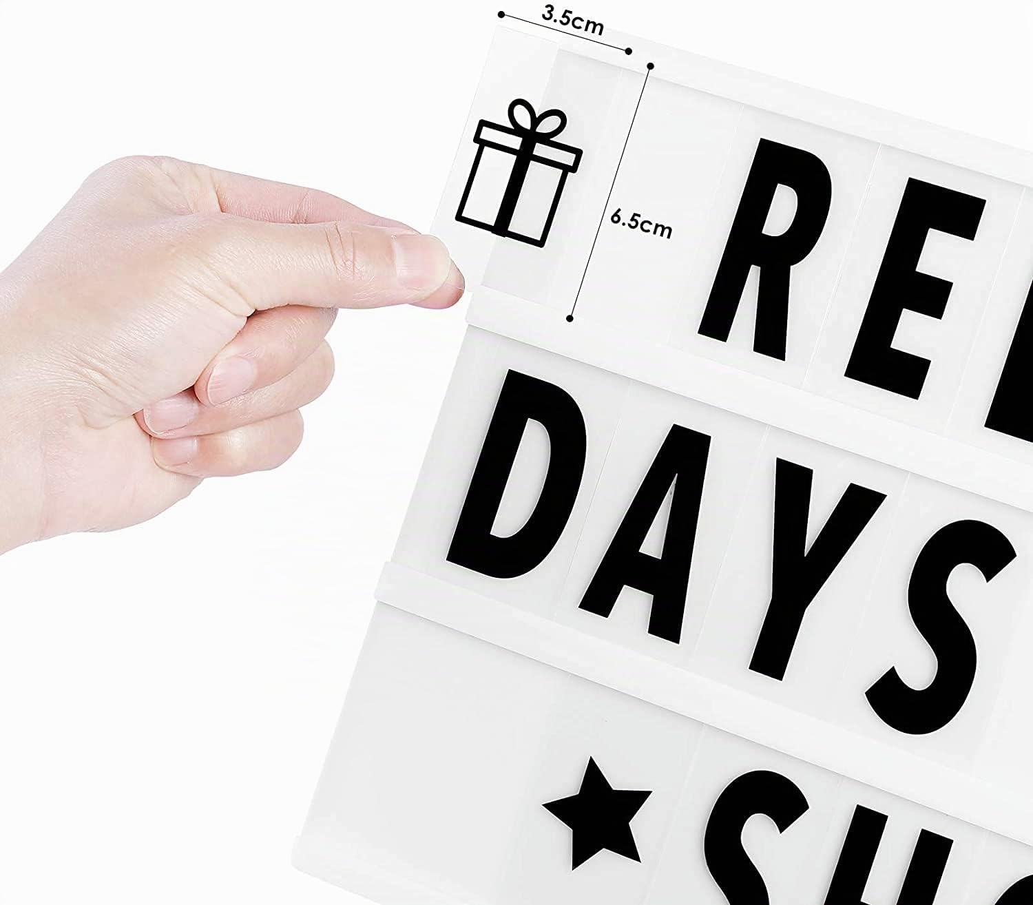 SHYOSUCCE Caja de Luz LED con 16 Cambios de Color, 4 Modos de Flash, 262 Letras y 85 Emojis, Cartel Luminoso A4 para Boda, Aniversario, Cumpleaños, Fiesta, Alimentado pour USB y Batería (Negro)
