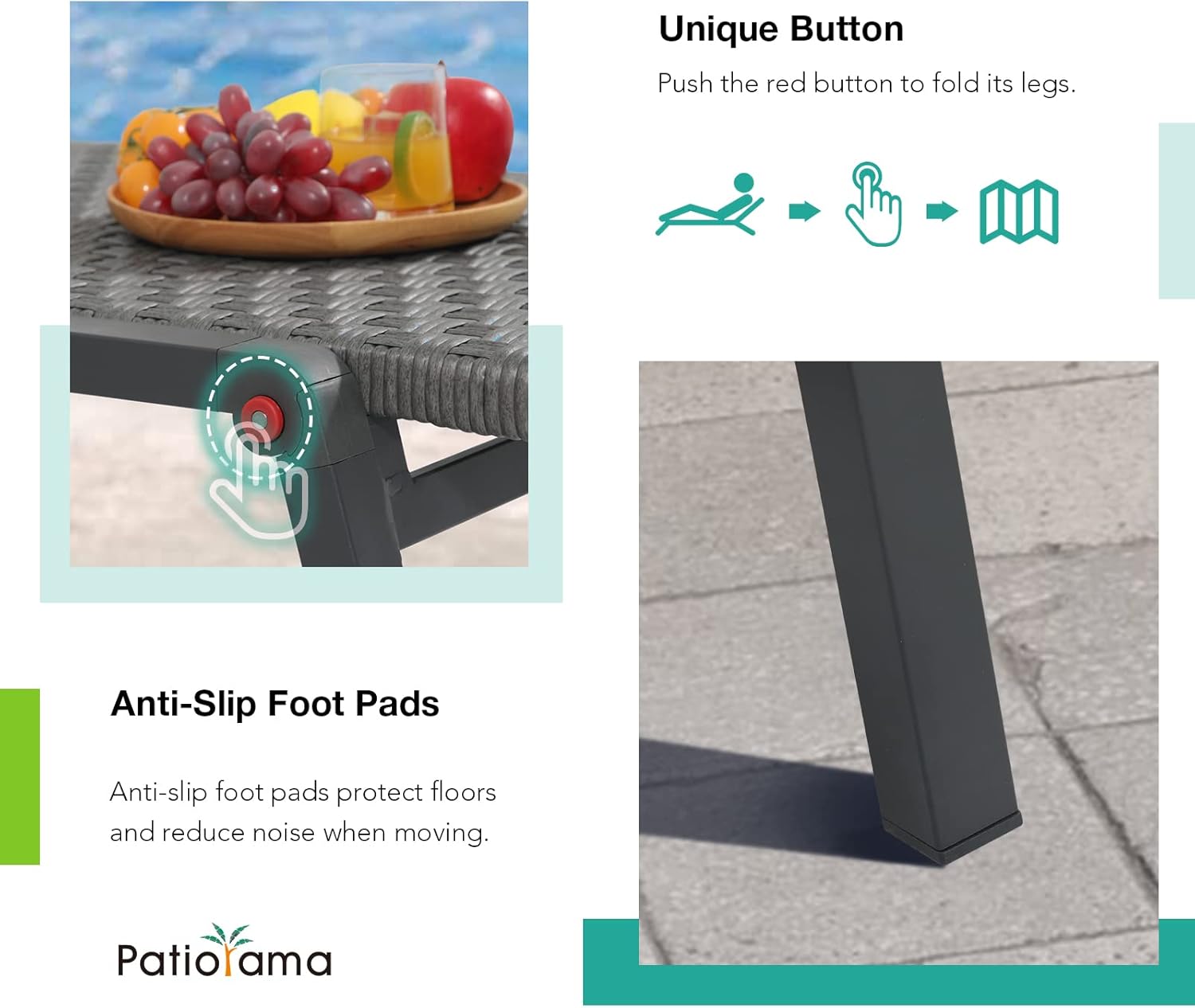 Patiorama Patio Chaise Lounge Set of 1 Aluminum Outdoor Folding Lounge Chair, All-Weather PE Rattan Wicker Adjustable Reclining Lounge Chair for Outside,Portable Sun Lounger for Beach Lawn Pool-Grey